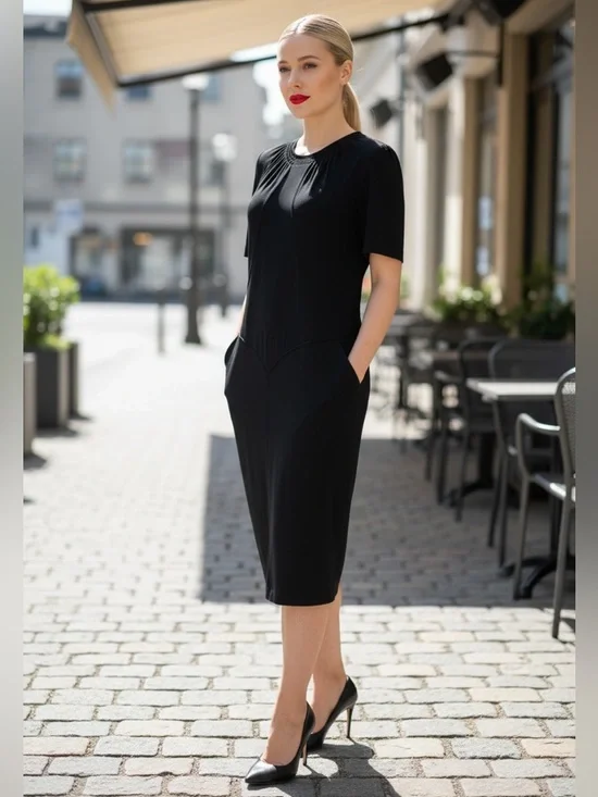 CHANEL Black Midi Sheath Dress with Short Sleeves - Picture 1 of 13